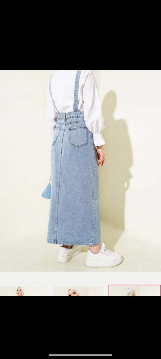 Mavi Düğmeli Uzun Denim elbise - Görsel 3