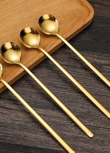 4 adet Gold uzun saplı kaşık 