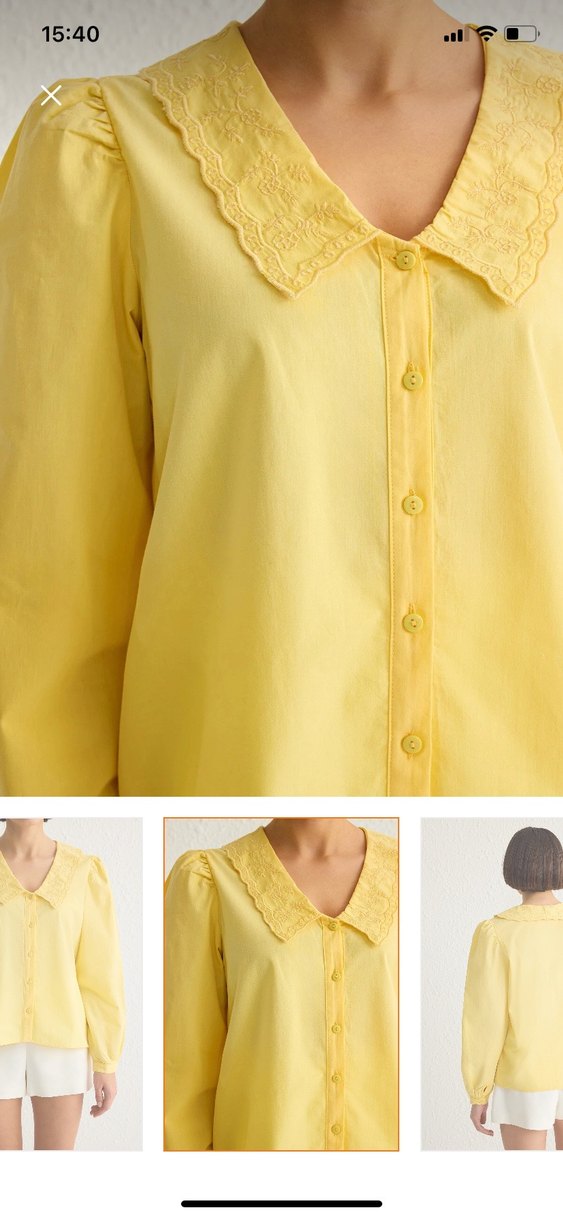 Sarı V Yaka Düğmeli Pamuklu Mini Gömlek - Görsel 4
