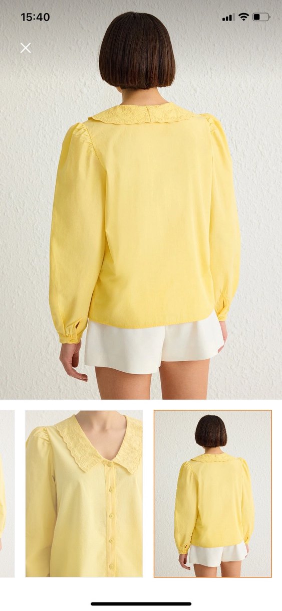 Sarı V Yaka Düğmeli Pamuklu Mini Gömlek - Görsel 5