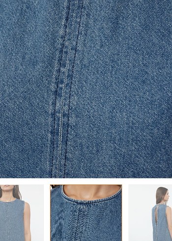Kolsuz Lacivert Denim Midi Elbise - Görsel 4