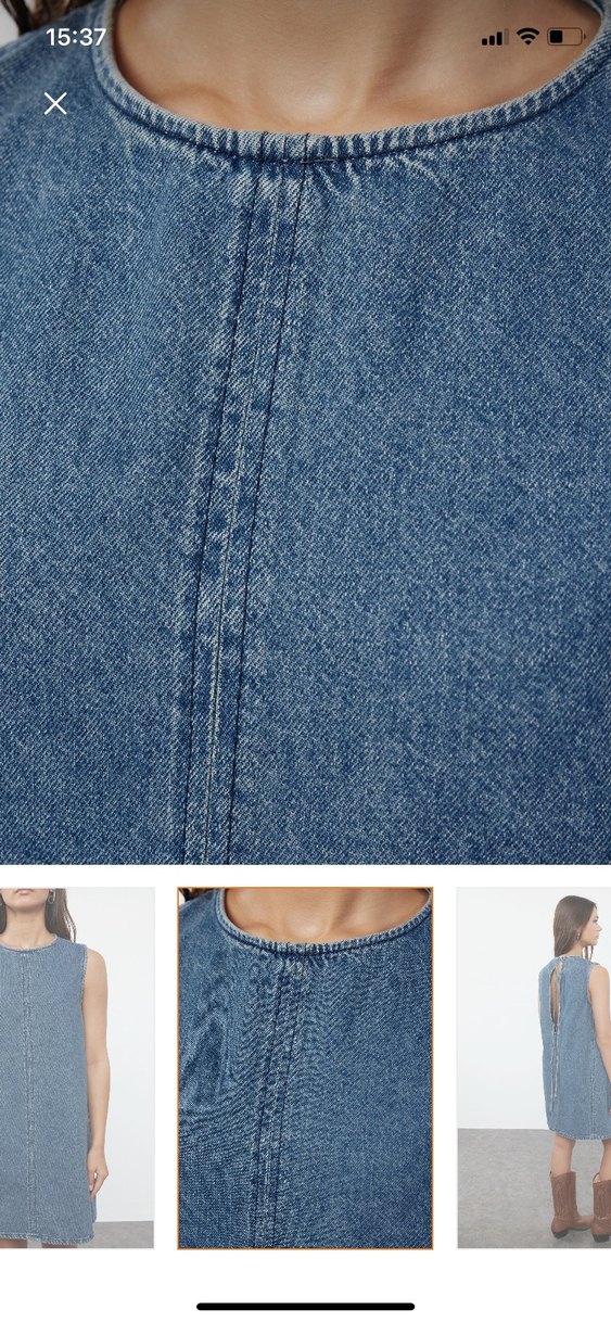 Kolsuz Lacivert Denim Midi Elbise - Görsel 4