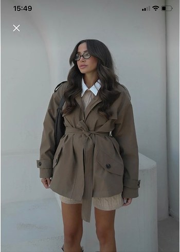 Kemerli Kısa Bej Kadın Trençkot - Görsel 4