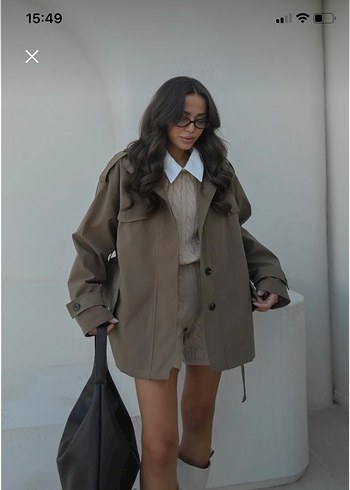 Kemerli Kısa Bej Kadın Trençkot - Görsel 5