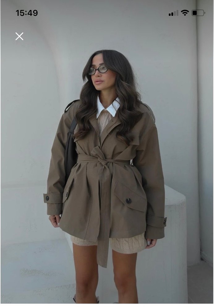 Kemerli Kısa Bej Kadın Trençkot - Görsel 4