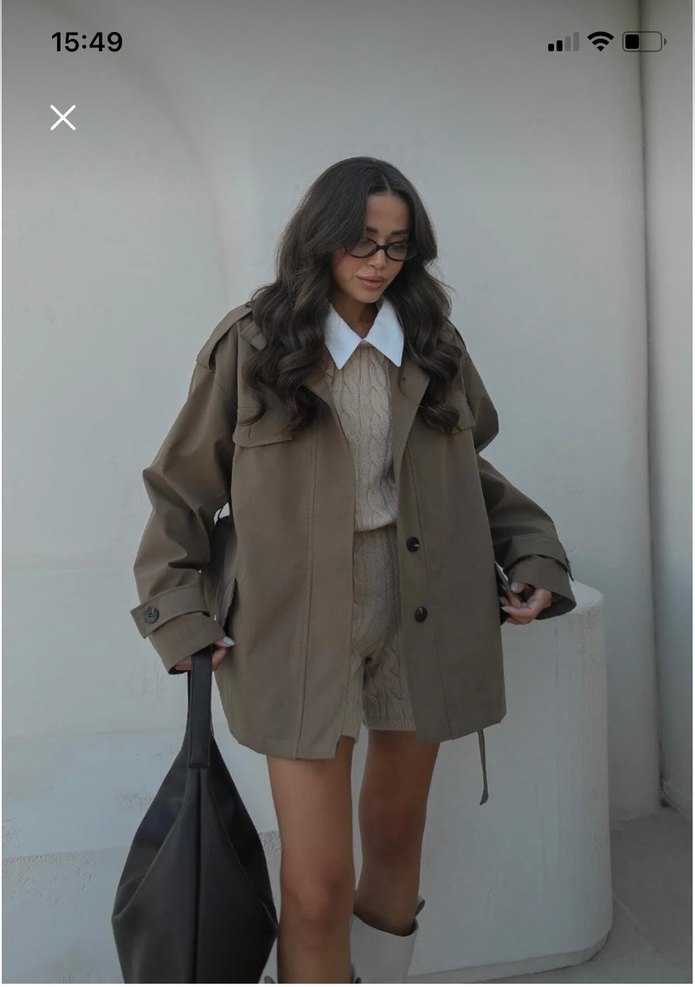 Kemerli Kısa Bej Kadın Trençkot - Görsel 5
