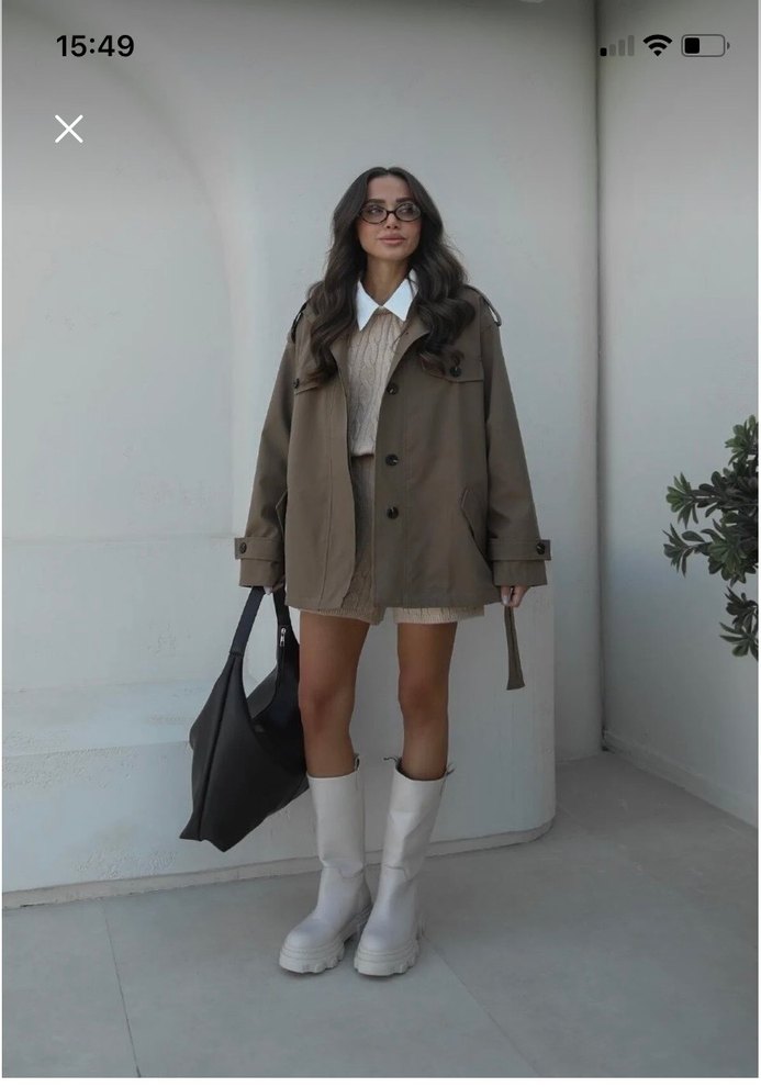 Kemerli Kısa Bej Kadın Trençkot - Görsel 2