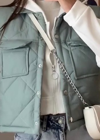 Düğmeli mint Streetwear Kadın Yelek - Görsel 2