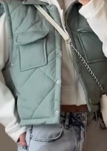 Düğmeli mint Streetwear Kadın Yelek - Görsel 3