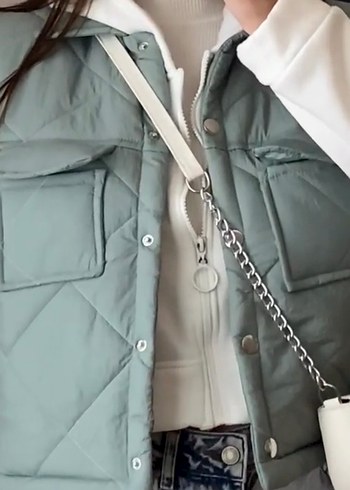 Düğmeli mint Streetwear Kadın Yelek - Görsel 5