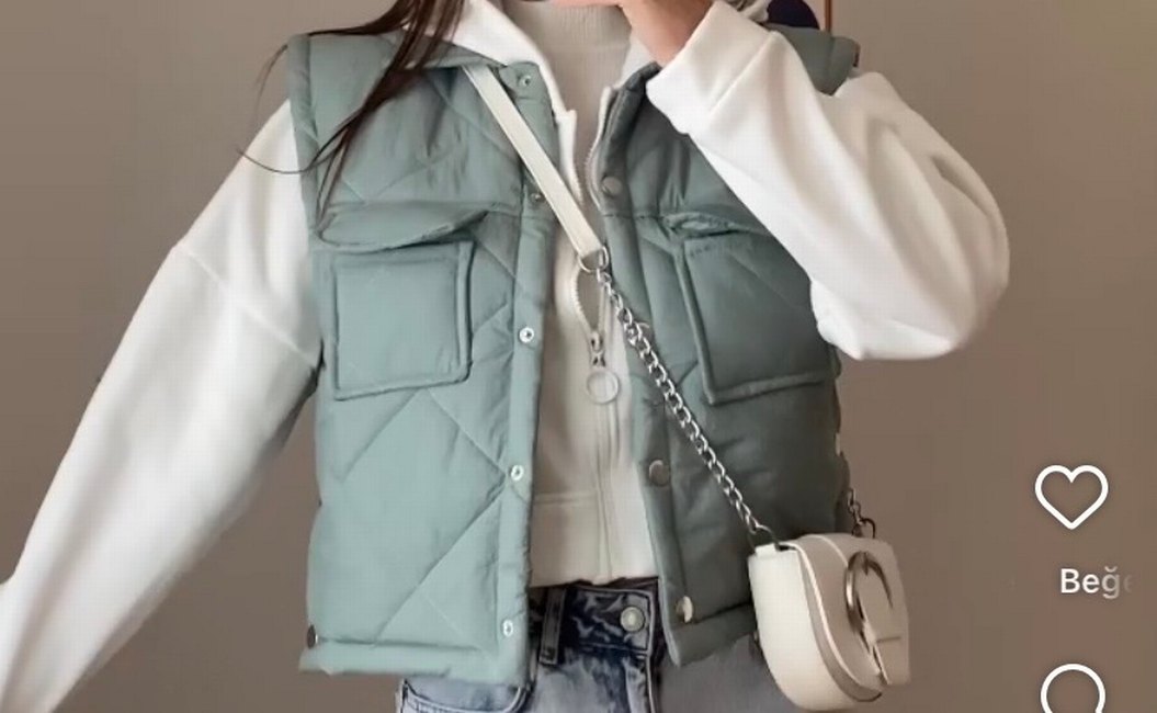 Düğmeli mint Streetwear Kadın Yelek - Görsel 2