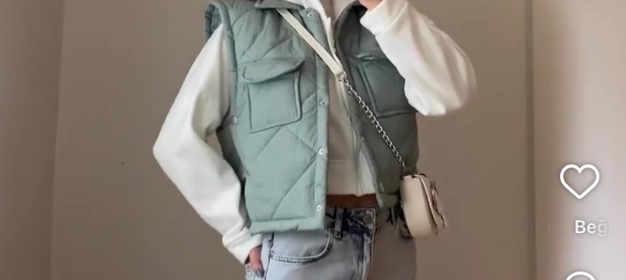 Düğmeli mint Streetwear Kadın Yelek - Görsel 3