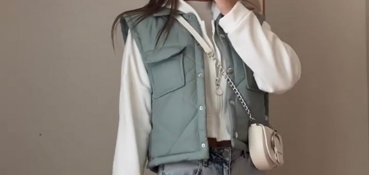 Düğmeli mint Streetwear Kadın Yelek - Görsel 4