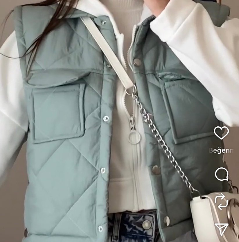 Düğmeli mint Streetwear Kadın Yelek - Görsel 5