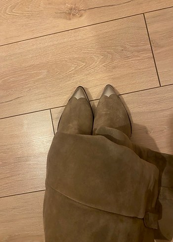 Kahverengi Süet Tokalı Dizüstü Kadın Çizme - Görsel 7