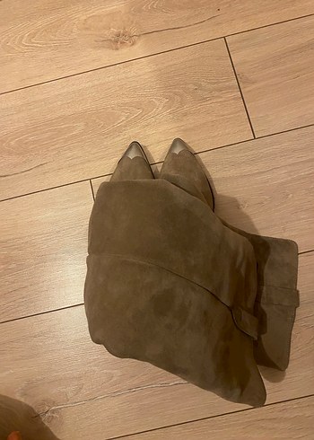 Kahverengi Süet Tokalı Dizüstü Kadın Çizme - Görsel 4