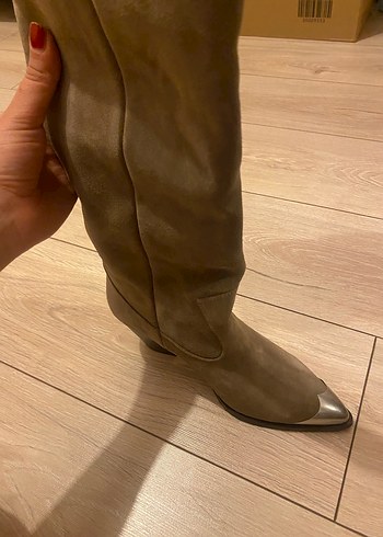 Kahverengi Süet Tokalı Dizüstü Kadın Çizme - Görsel 5