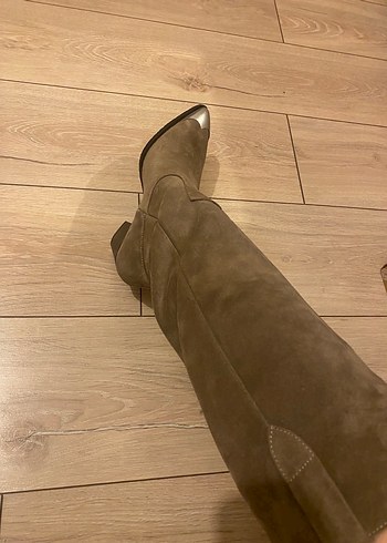 Kahverengi Süet Tokalı Dizüstü Kadın Çizme - Görsel 2