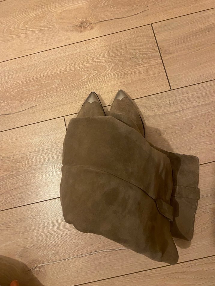 Kahverengi Süet Tokalı Dizüstü Kadın Çizme - Görsel 4