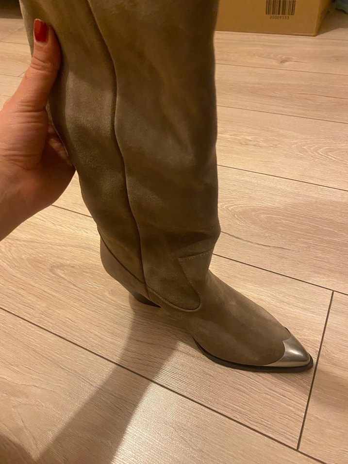 Kahverengi Süet Tokalı Dizüstü Kadın Çizme - Görsel 5