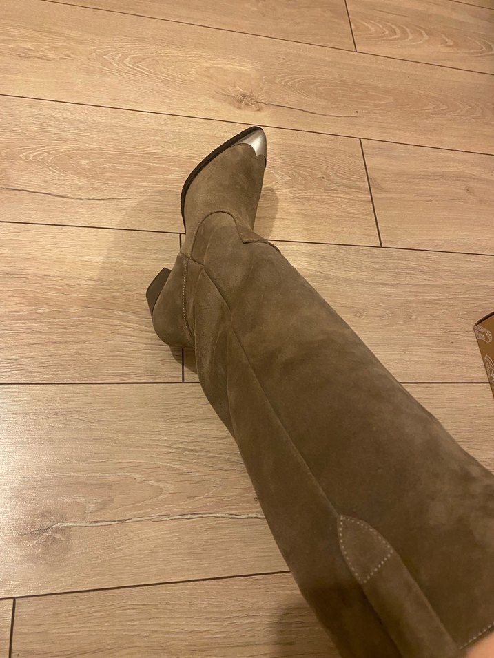 Kahverengi Süet Tokalı Dizüstü Kadın Çizme - Görsel 2