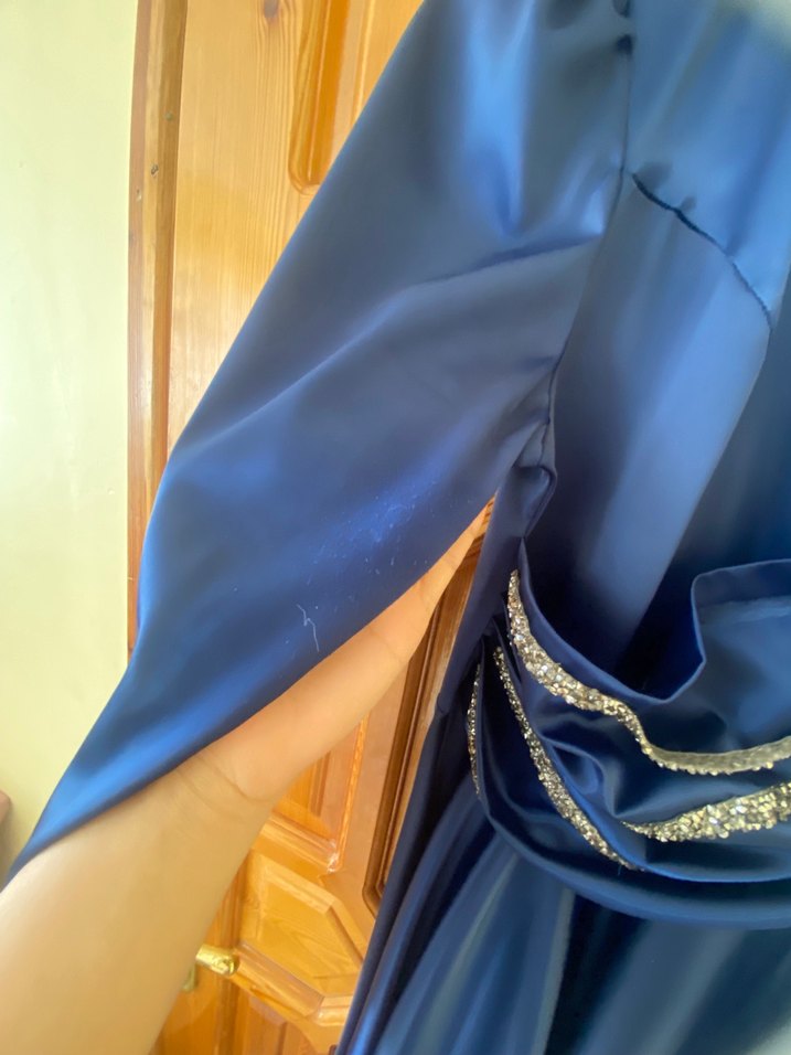 Mavi Uzun Drapeli Abiye Elbise - Görsel 3