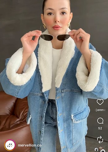 Düğmeli Beyaz Yaka Detaylı Kadın Kot Ceket - Görsel 4