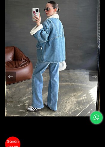 Düğmeli Beyaz Yaka Detaylı Kadın Kot Ceket - Görsel 3