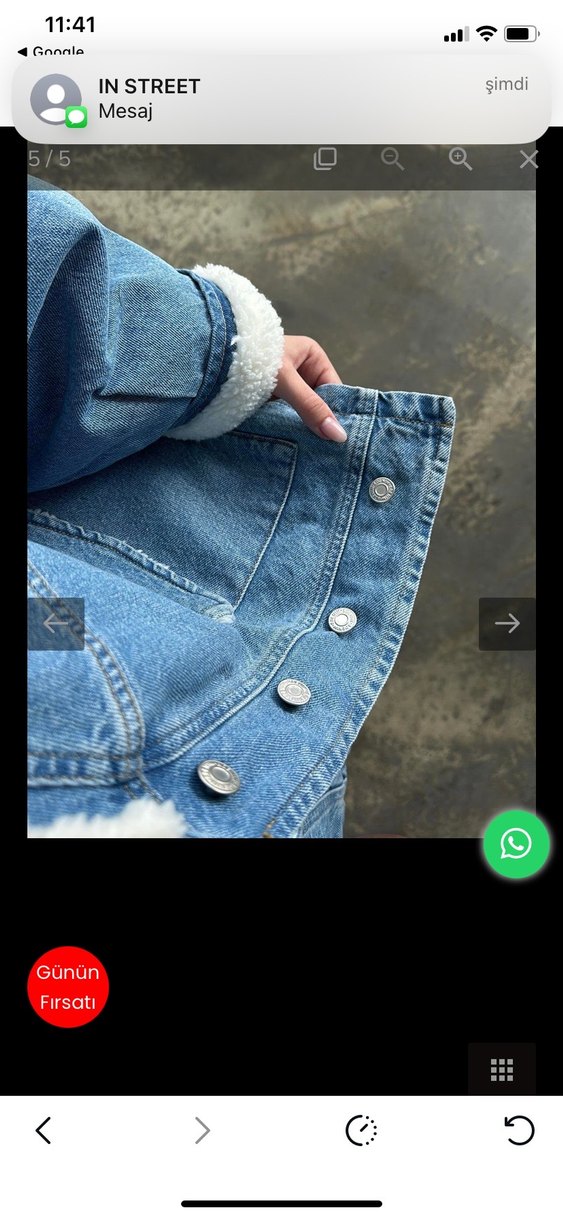 Düğmeli Beyaz Yaka Detaylı Kadın Kot Ceket - Görsel 2