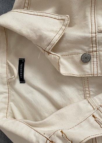 Kadın Ekru Düğmeli Kot Ceket - Görsel 2