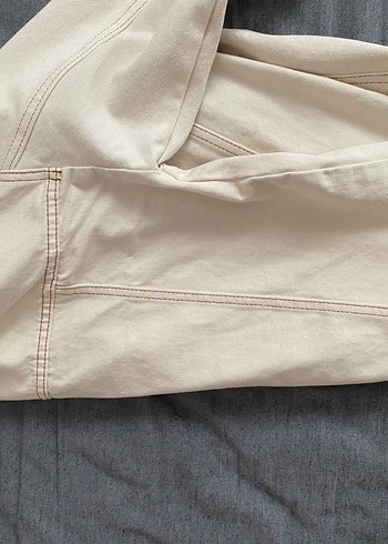 Kadın Ekru Düğmeli Kot Ceket - Görsel 3