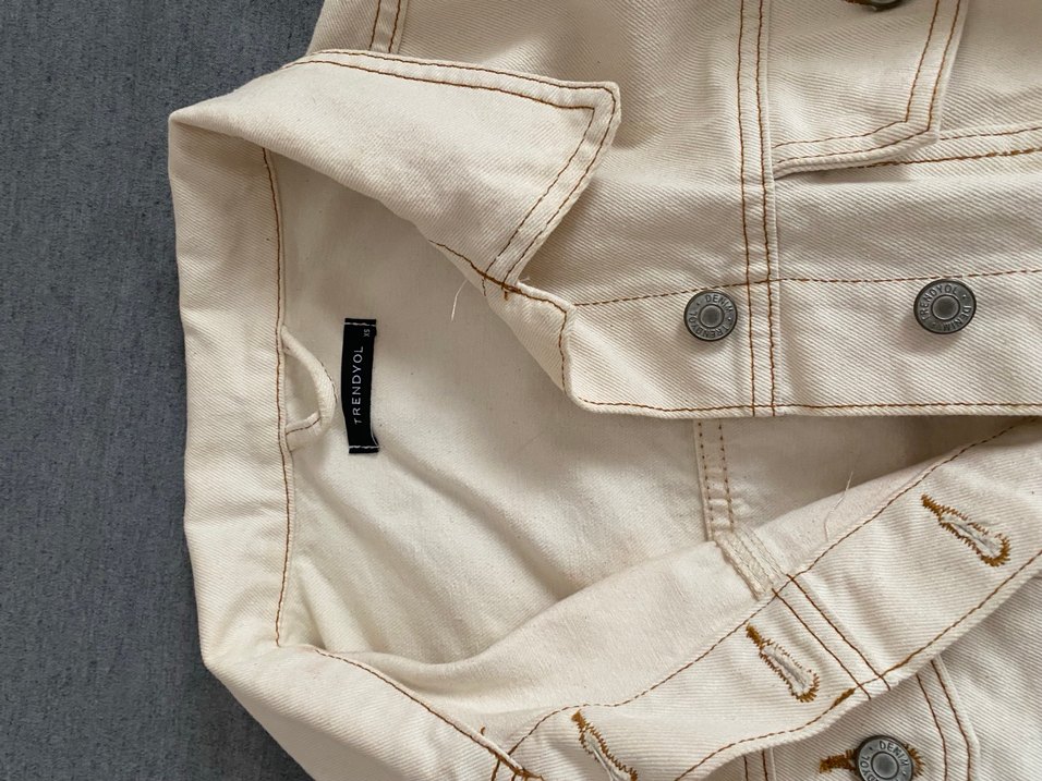 Kadın Ekru Düğmeli Kot Ceket - Görsel 2