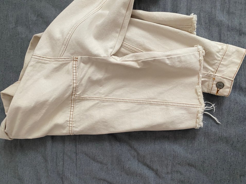 Kadın Ekru Düğmeli Kot Ceket - Görsel 3