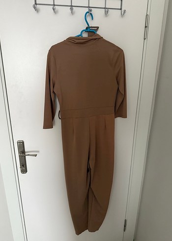 Uzun Bej Kadın Tulum, Kemerli, Ofis Stili - Görsel 6