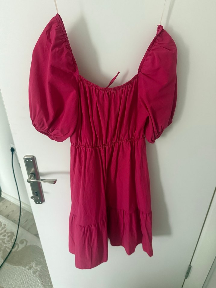 Bordo Mini Bohem Robalı Elbise - Görsel 2