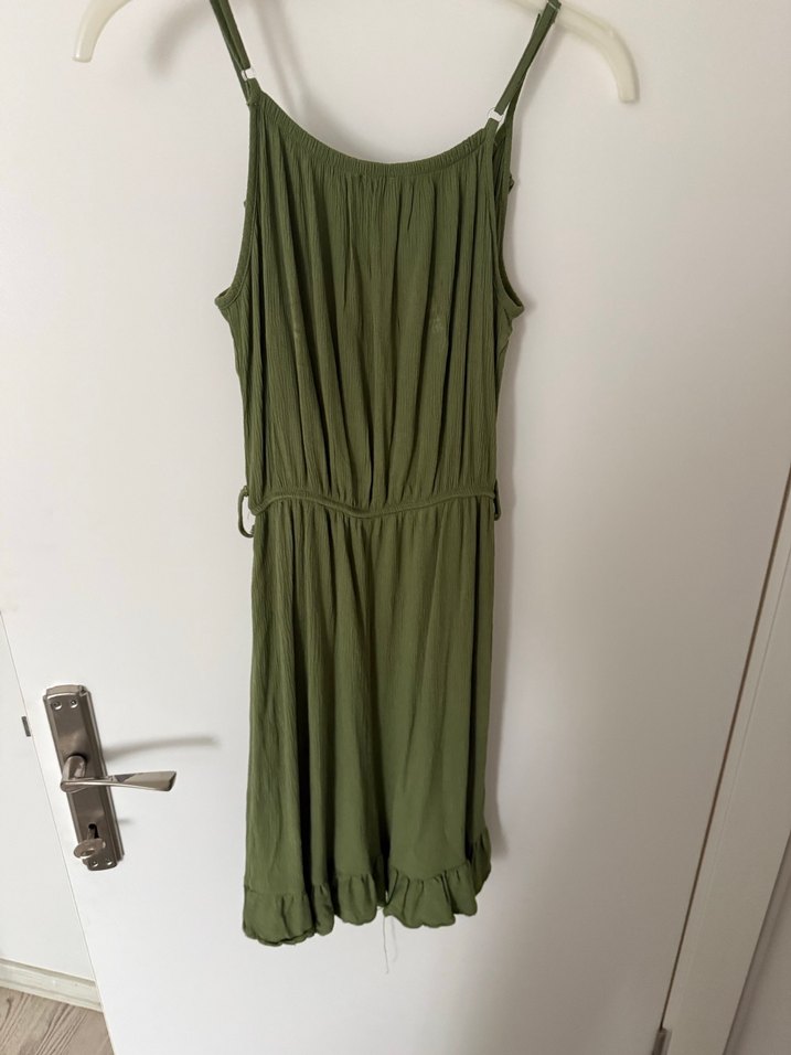 Kemerli Yeşil Kolsuz Midi Elbise - Görsel 2