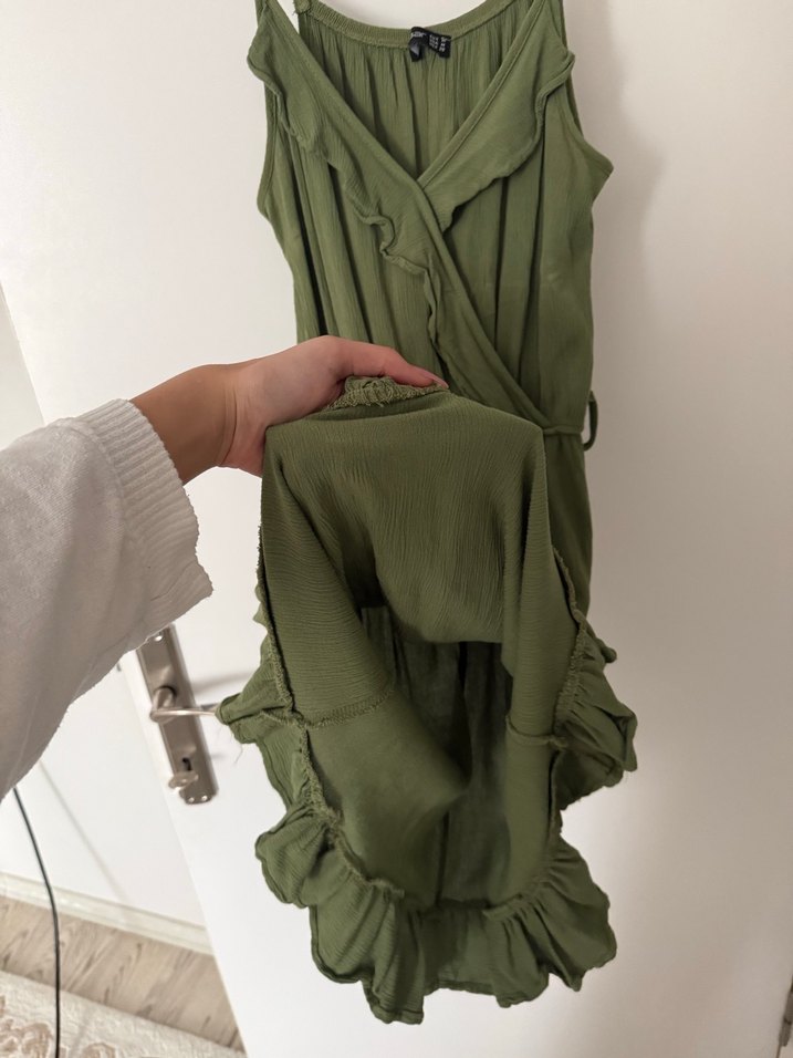 Kemerli Yeşil Kolsuz Midi Elbise - Görsel 3