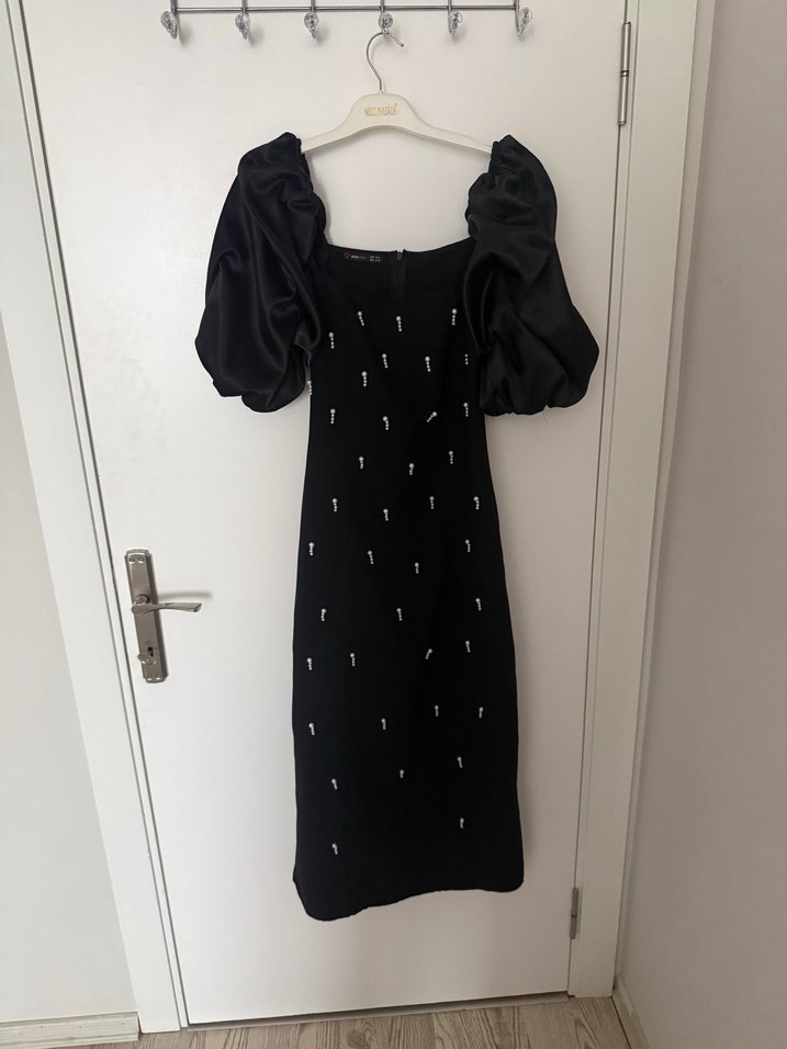 Siyah Drapeli Straplez Uzun Elbise - Görsel 2