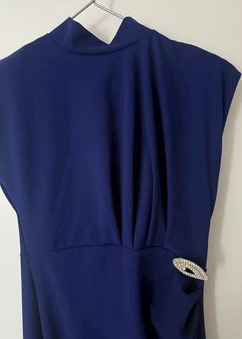 Askılı Lacivert Uzun Abiye Elbise - Görsel 5