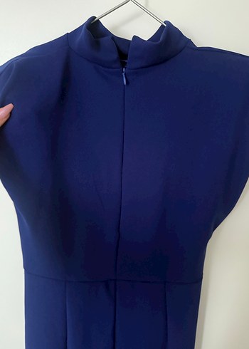 Askılı Lacivert Uzun Abiye Elbise - Görsel 4