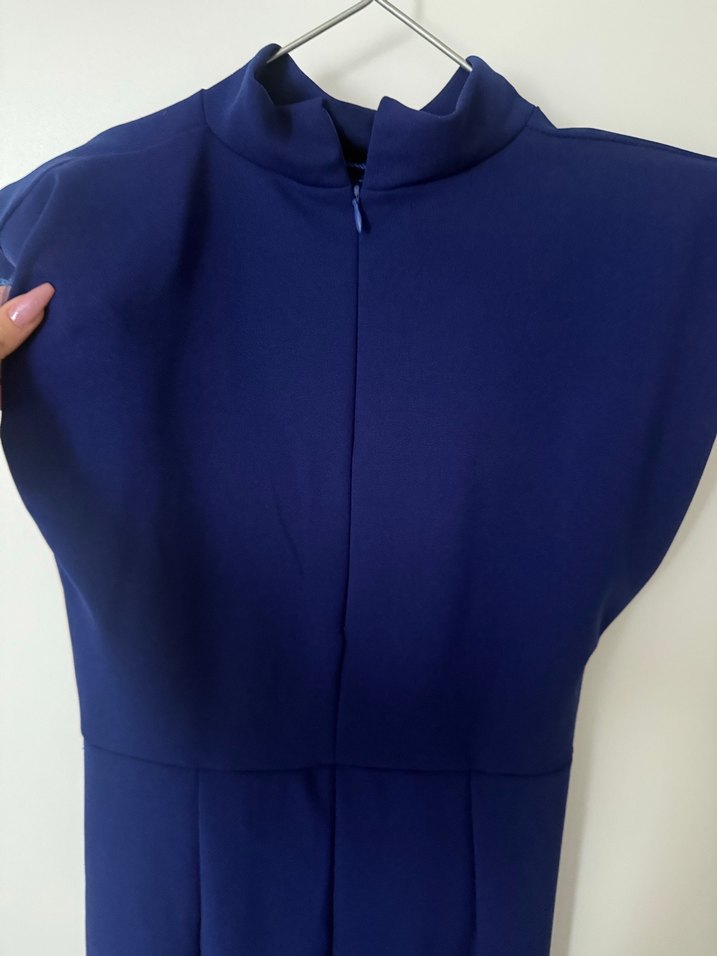 Askılı Lacivert Uzun Abiye Elbise - Görsel 4