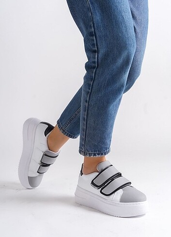 diğer Beden gri Renk VALENCIA Bağcıksız Cırt Cırtlı Ortopedik Taban Kadın Sneaker Spo
