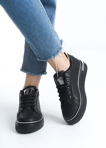 diğer Beden siyah Renk MINA Bağcıklı Ortopedik Taban Kadın Sneaker Spor Ayakkabı