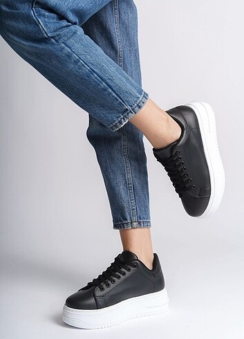 diğer Beden siyah Renk BIANA Bağcıklı Ortopedik Taban Kadın Sneaker Spor Ayakkabı