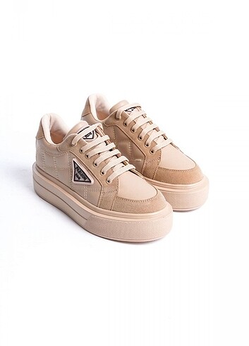 diğer Beden camel Renk PRAG Bağcıklı Ortopedik Taban Desenli Kadın Sneaker Spor Ayakkab