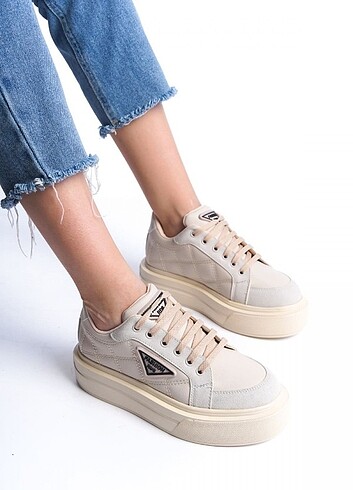Diğer PRAG Bağcıklı Ortopedik Taban Desenli Kadın Sneaker Spor Ayakkab