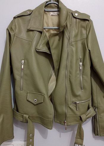 yeşil Deri Kadın Ceket Fermuarlı - Görsel 5