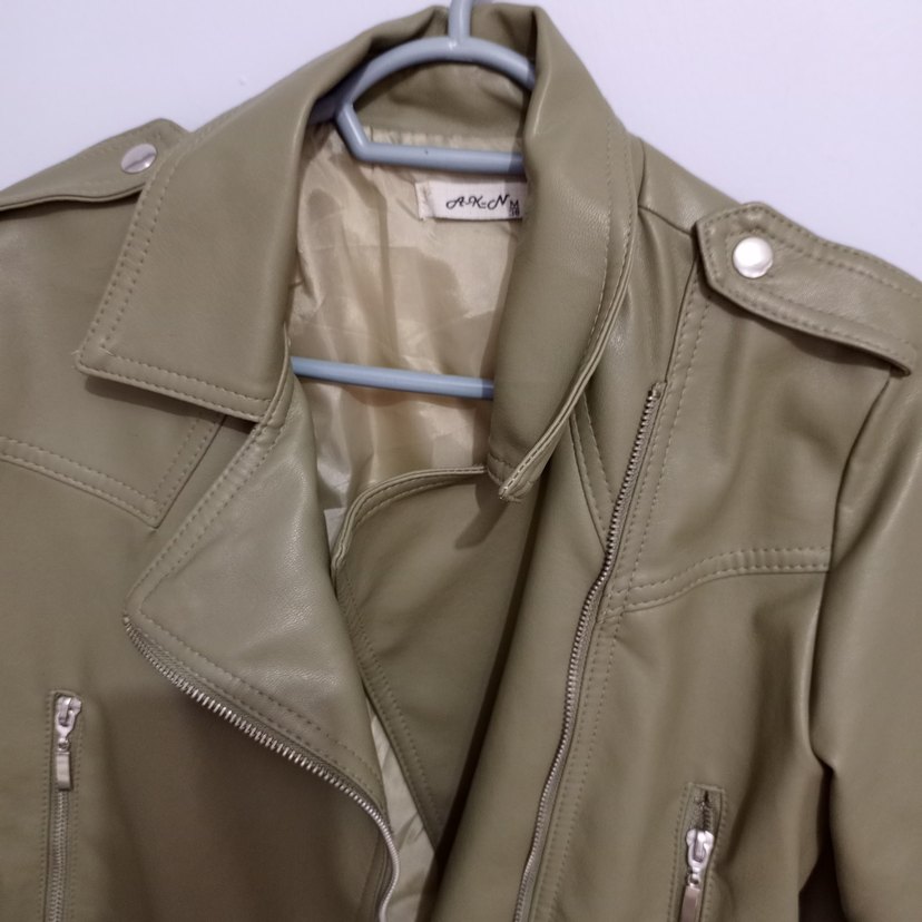 yeşil Deri Kadın Ceket Fermuarlı - Görsel 3