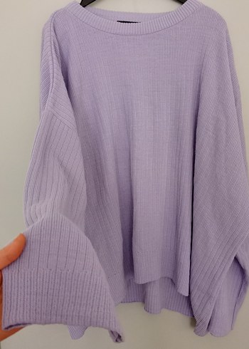 lila Oversize Triko Kadın Kazak - Görsel 5