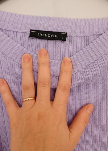 lila Oversize Triko Kadın Kazak - Görsel 7